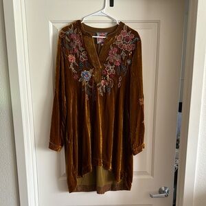 Johnny Was Golden Brown Tunic with Floral Embroidery